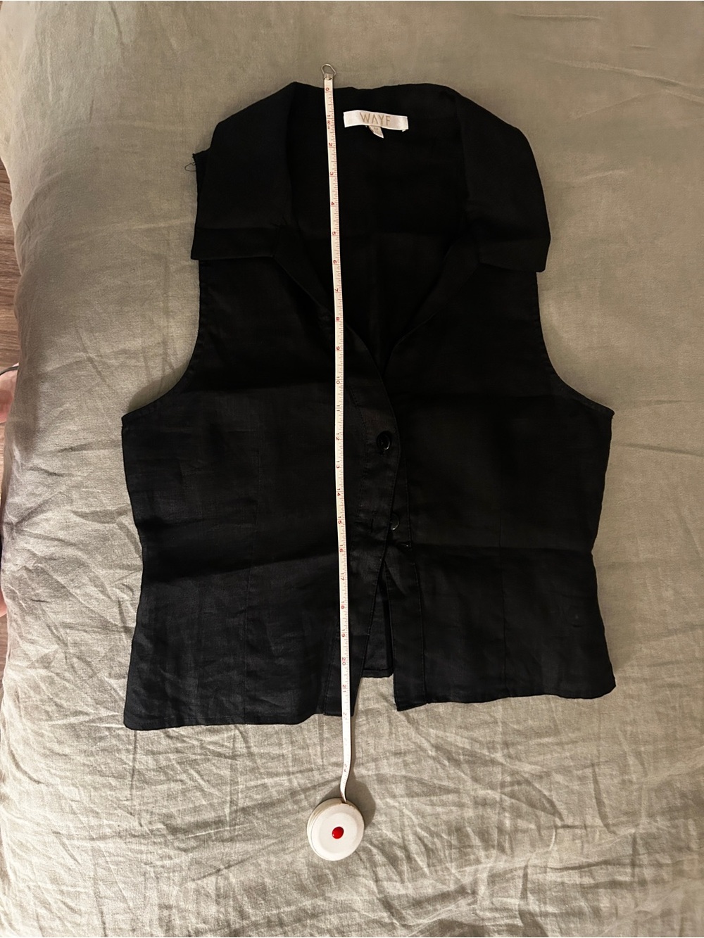 Wayf Black Sleeveless Button-Up Linen Vest